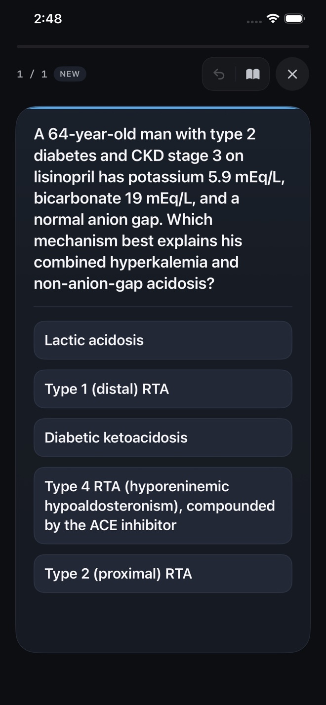 An internal medicine multiple-choice question in TapIM